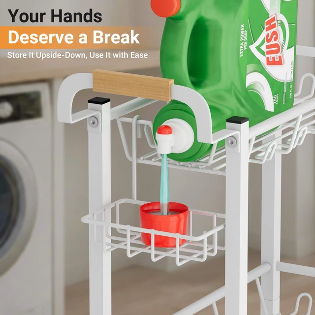 Alt view image 3 of 7 - Laundry Room Cart with Top Detergent Holder, Metal Rolling Storage Cart Between Washer and Dryer, 3 Tier Narrow Laundry Room Organization and Storage with Wheels (White)