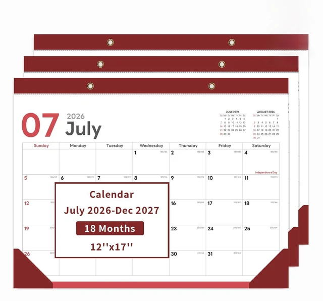 Main image of Desk Calendar 2026-2027, 17" x 12" Monthly Desktop Planner Pad with Frosted Cover, 18 Months July 2026 to December 2027, Thick 120 GSM Paper for Office School Home,3 Pack