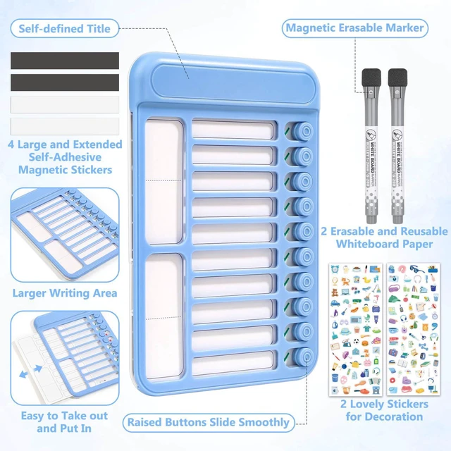 Alt view image 4 of 7 - 2Pcs Dry Erase Chore Chart for Kids, Magnetic Checklist Board, My Chores Slider Chart to Do List Board, Routine Reward Chart Schedule Board Task Tracker for Home Refrigerator, Wall, Desk (Blue)