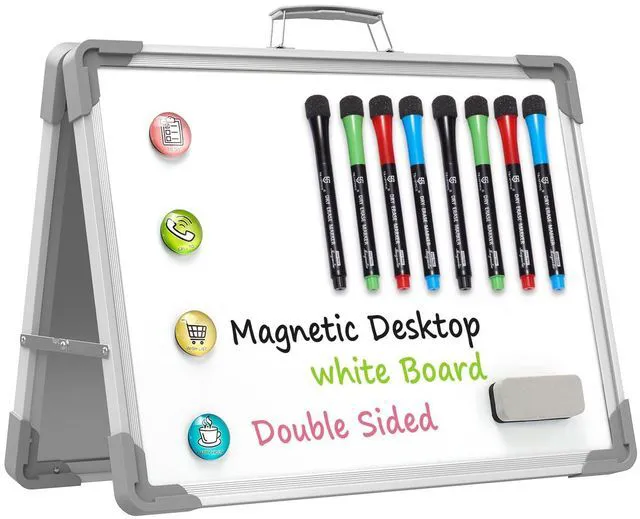 Main image of Small Dry Erase White Board - 12" x 16" Mini Easel Desktop Double Sided Whiteboard, Portable Magnetic Board on Table Top with Holder for Drawing, Teacher Instruction, Memo Board