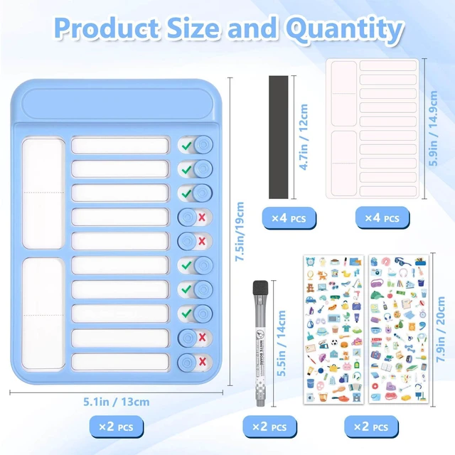 Alt view image 5 of 7 - 2Pcs Dry Erase Chore Chart for Kids, Magnetic Checklist Board, My Chores Slider Chart to Do List Board, Routine Reward Chart Schedule Board Task Tracker for Home Refrigerator, Wall, Desk (Blue)