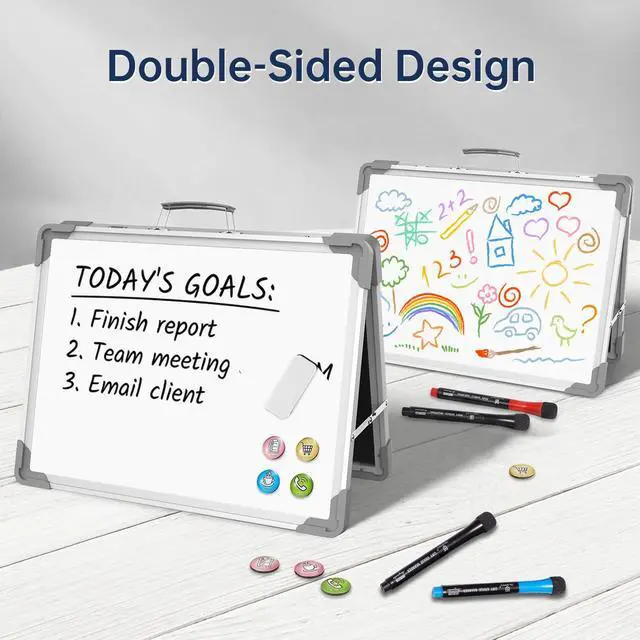 Alt view image 3 of 7 - Small Dry Erase White Board - 12" x 16" Mini Easel Desktop Double Sided Whiteboard, Portable Magnetic Board on Table Top with Holder for Drawing, Teacher Instruction, Memo Board
