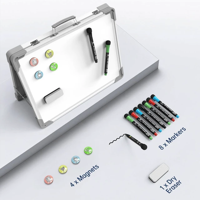 Alt view image 4 of 7 - Small Dry Erase White Board - 12" x 16" Mini Easel Desktop Double Sided Whiteboard, Portable Magnetic Board on Table Top with Holder for Drawing, Teacher Instruction, Memo Board