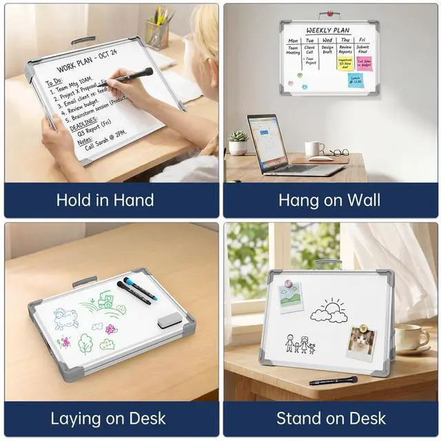 Alt view image 5 of 7 - Small Dry Erase White Board - 12" x 16" Mini Easel Desktop Double Sided Whiteboard, Portable Magnetic Board on Table Top with Holder for Drawing, Teacher Instruction, Memo Board