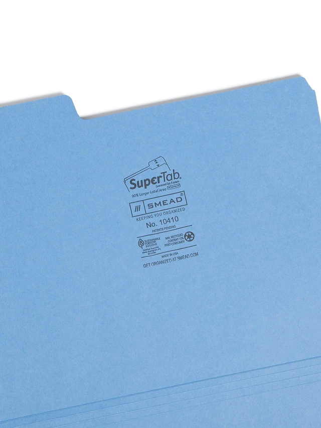 Alt view image 3 of 7 - SuperTab Heavyweight File Folder, Oversized 1/3-Cut Tab, Letter Size, Assorted Primary Colors, 50 per Box (10410)