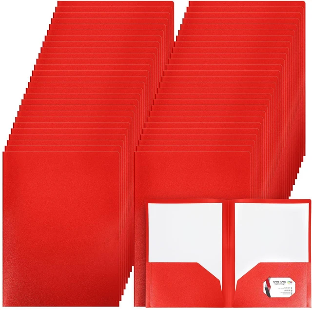 Main image of 50 Pcs Plastic Folders with 2 Pockets Letter Size Folder,Red Heavy Duty Folders with Business Card Holder for School Classroom Teacher Office Supplies File Documents Filing Organizing