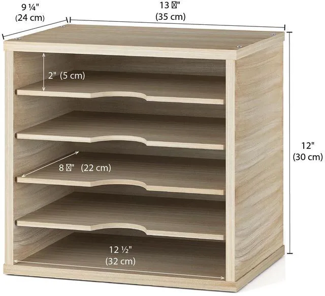 Alt view image 3 of 7 - 5-Tier File Organizer for Desk, Mail Sorter, Office Desk Organization, Paper Storage Organizers, Folder holder for desk, Letter Trays & Stacking Supports, Brushed Wood