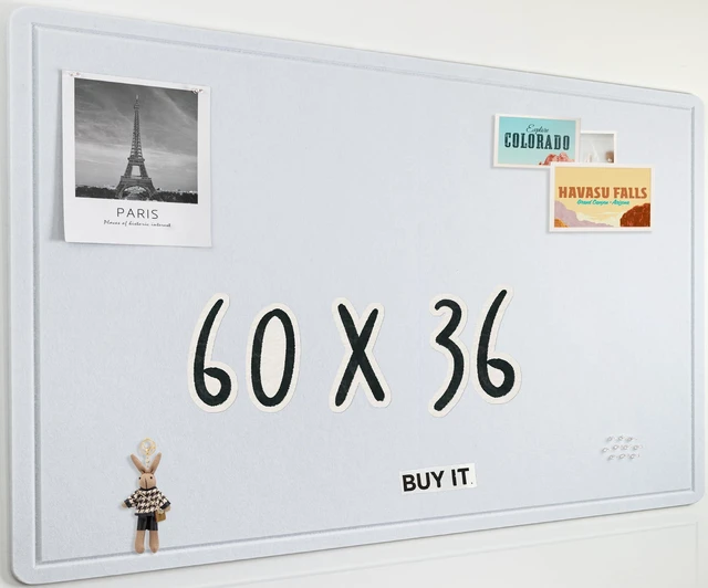 Main image of Foldable Felt Bulletin Board for Wall, 60x36 inches, White Large Cork Board Alternative with 25 Pushpins, Decorative Photo Display Board Pin Board 5x3, For Home, Office & School