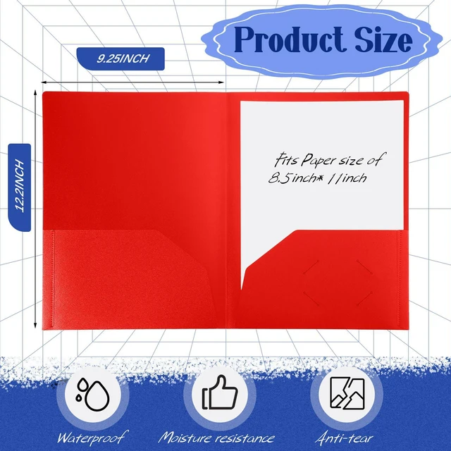 Alt view image 2 of 7 - 50 Pcs Plastic Folders with 2 Pockets Letter Size Folder,Red Heavy Duty Folders with Business Card Holder for School Classroom Teacher Office Supplies File Documents Filing Organizing