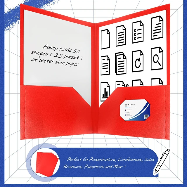 Alt view image 3 of 7 - 50 Pcs Plastic Folders with 2 Pockets Letter Size Folder,Red Heavy Duty Folders with Business Card Holder for School Classroom Teacher Office Supplies File Documents Filing Organizing
