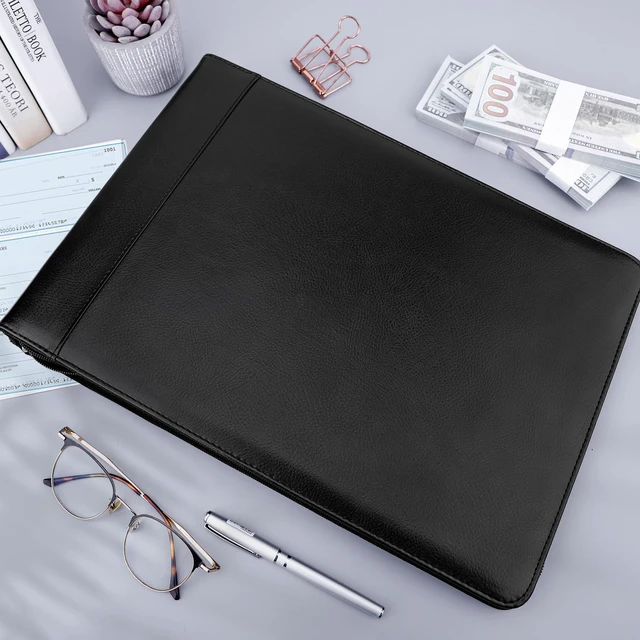 Alt view image 3 of 7 - Zippered 7 Ring Business Checkbook Binder Portfolio for 3-on-a-Page Business Checks, 600 Checks Capacity, PU Leather Check Book Binder Cover for 9x13 Sheets, Built-in Storage Organizer, Black