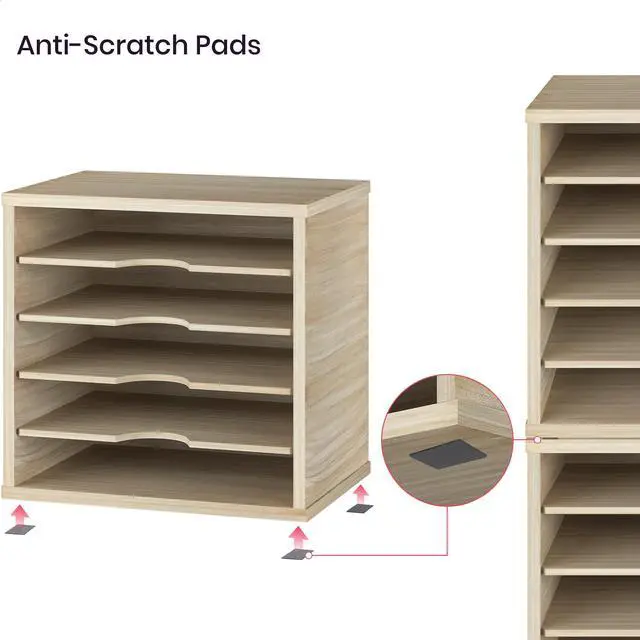 Alt view image 7 of 7 - 5-Tier File Organizer for Desk, Mail Sorter, Office Desk Organization, Paper Storage Organizers, Folder holder for desk, Letter Trays & Stacking Supports, Brushed Wood