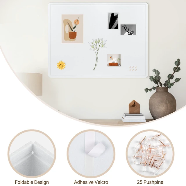 Alt view image 6 of 7 - Foldable Felt Bulletin Board for Wall, 60x36 inches, White Large Cork Board Alternative with 25 Pushpins, Decorative Photo Display Board Pin Board 5x3, For Home, Office & School