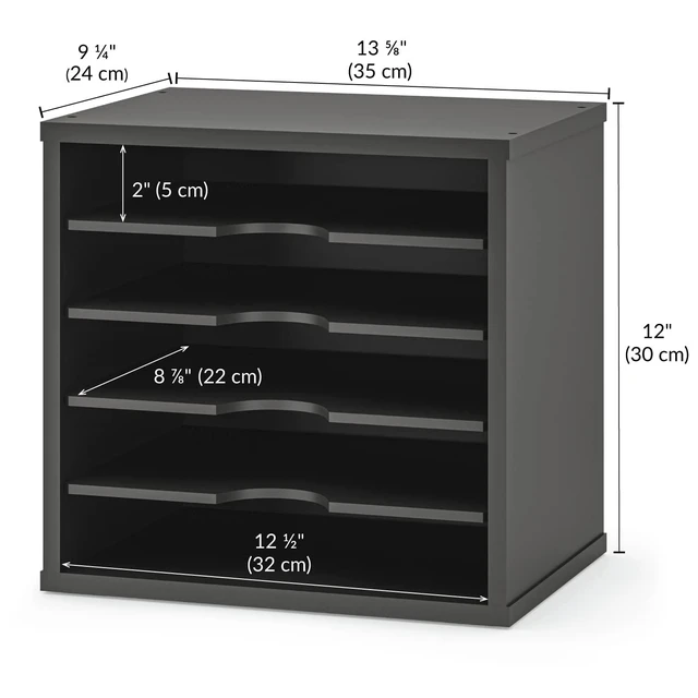 Alt view image 3 of 7 - 5-Tier File Organizer for Desk, Wooden Mail Sorter, Office Desk Organization, Paper Storage Organizers, Folder holder for desk, Letter Trays & Stacking Supports, Adjustable Shelves, Black