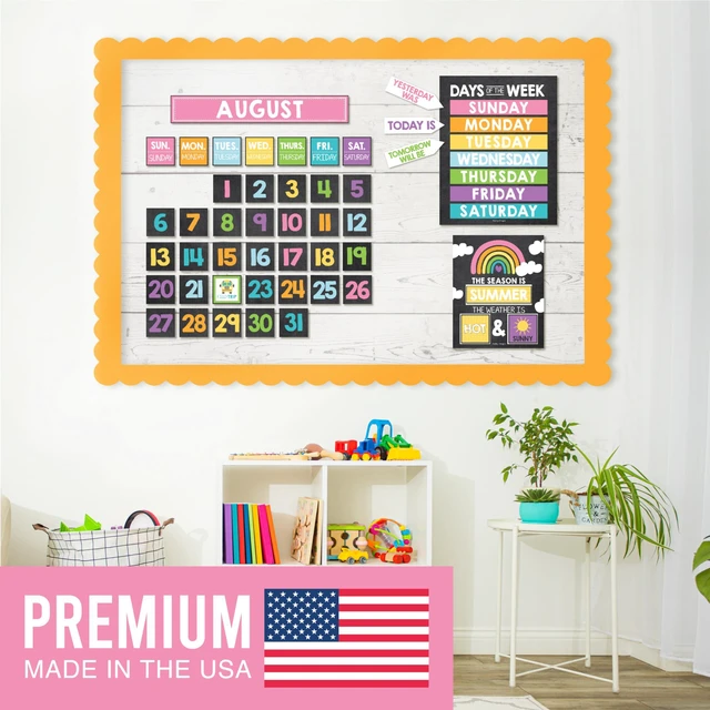 Alt view image 2 of 7 - Classroom Calendar Set -School Calendar Bulletin Board Decor Kids Class Calendar for Black Classroom Decor, Kindergarten Preschool Teacher Must Haves, Homeschool & Daycare Essentials