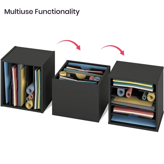 Alt view image 4 of 7 - 5-Tier File Organizer for Desk, Wooden Mail Sorter, Office Desk Organization, Paper Storage Organizers, Folder holder for desk, Letter Trays & Stacking Supports, Adjustable Shelves, Black