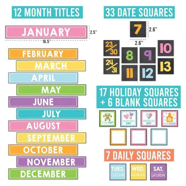 Alt view image 3 of 7 - Classroom Calendar Set -School Calendar Bulletin Board Decor Kids Class Calendar for Black Classroom Decor, Kindergarten Preschool Teacher Must Haves, Homeschool & Daycare Essentials