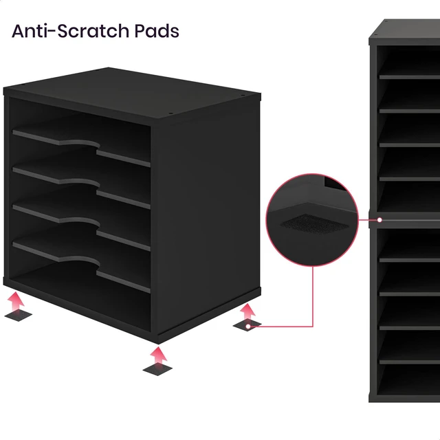 Alt view image 5 of 7 - 5-Tier File Organizer for Desk, Wooden Mail Sorter, Office Desk Organization, Paper Storage Organizers, Folder holder for desk, Letter Trays & Stacking Supports, Adjustable Shelves, Black