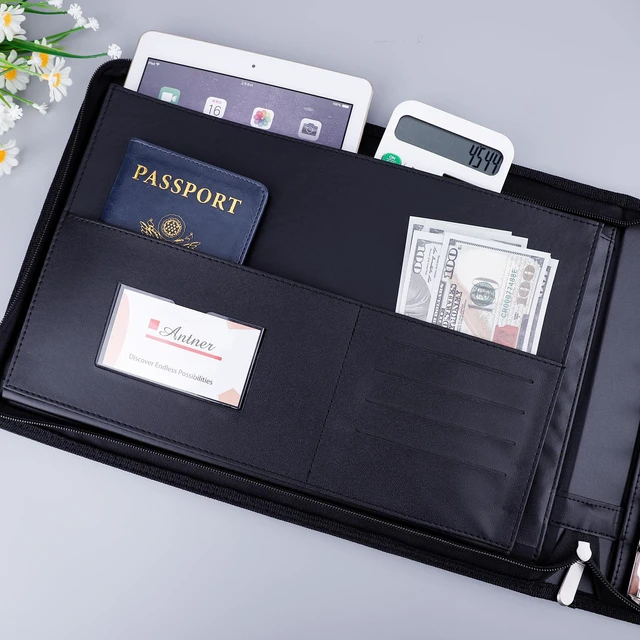 Alt view image 5 of 7 - Zippered 7 Ring Business Checkbook Binder Portfolio for 3-on-a-Page Business Checks, 600 Checks Capacity, PU Leather Check Book Binder Cover for 9x13 Sheets, Built-in Storage Organizer, Black