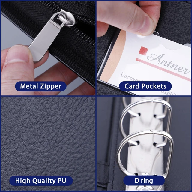Alt view image 6 of 7 - Zippered 7 Ring Business Checkbook Binder Portfolio for 3-on-a-Page Business Checks, 600 Checks Capacity, PU Leather Check Book Binder Cover for 9x13 Sheets, Built-in Storage Organizer, Black