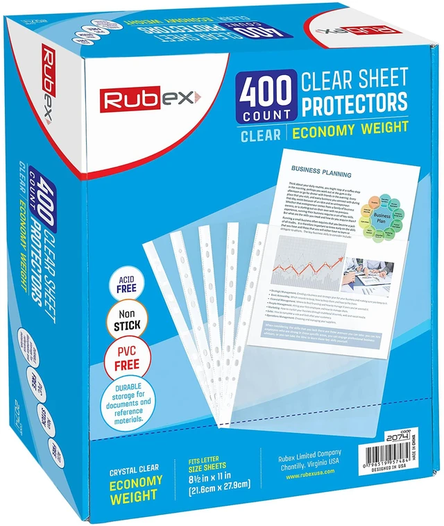 Main image of 400 Pack Clear Sheet Protectors 8.5 x 11 for 3 Ring Binder Plastic Page Protectors, Top Loading, 11 Reinforced Holes, Acid Free Polypropylene, Letter Size Document Sleeves, Non-Glare