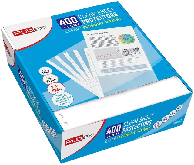 Alt view image 2 of 7 - 400 Pack Clear Sheet Protectors 8.5 x 11 for 3 Ring Binder Plastic Page Protectors, Top Loading, 11 Reinforced Holes, Acid Free Polypropylene, Letter Size Document Sleeves, Non-Glare