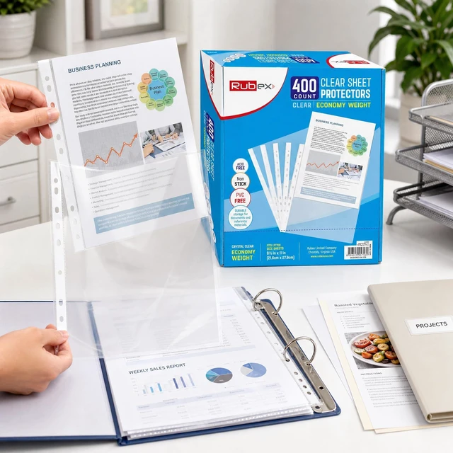 Alt view image 5 of 7 - 400 Pack Clear Sheet Protectors 8.5 x 11 for 3 Ring Binder Plastic Page Protectors, Top Loading, 11 Reinforced Holes, Acid Free Polypropylene, Letter Size Document Sleeves, Non-Glare
