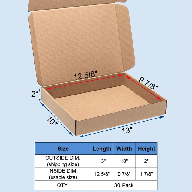 Alt view image 2 of 6 - Brown Shipping Boxes 13x10x2" 30 Pack Corrugated Cardboard Mailers Kraft Medium Literature Mailer Packaging Supplies, Mailing Boxes for Small Business
