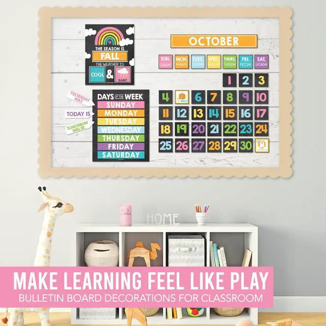 Alt view image 7 of 7 - Classroom Calendar Set -School Calendar Bulletin Board Decor Kids Class Calendar for Black Classroom Decor, Kindergarten Preschool Teacher Must Haves, Homeschool & Daycare Essentials