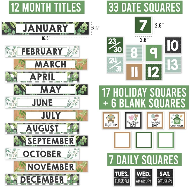 Alt view image 3 of 7 - Classroom Calendar Set -School Calendar Bulletin Board Decor Kids Class Calendar for Greenery Classroom Decor, Kindergarten Preschool Teacher Must Haves, Homeschool & Daycare Essentials