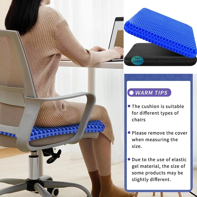 Alt view image 4 of 7 - Gel Seat Cushion for Long Sitting, Super Large Gel Cushion Chair Pads with Non-Slip Cover for Home Office Car Seat Wheelchair, Soft Breathable Honeycomb Pressure Relief Cushion for Tailbone & Hip Pain