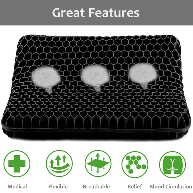 Alt view image 2 of 7 - Gel Seat Cushion for Long Sitting, Super Large Gel Cushion Chair Pads with Non-Slip Cover for Home Office Car Seat Wheelchair, Soft Breathable Honeycomb Pressure Relief Cushion for Tailbone & Hip Pain