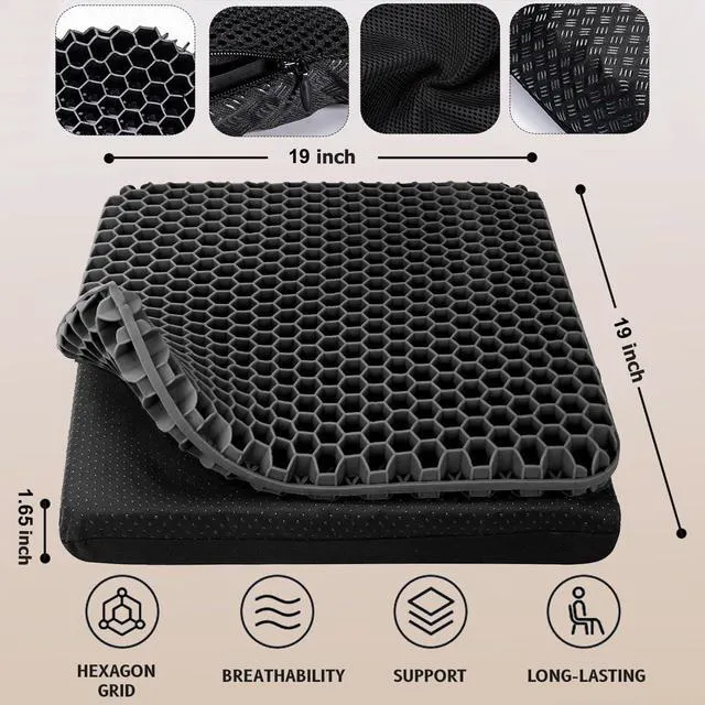 Alt view image 3 of 7 - Gel Seat Cushion for Long Sitting, Super Large Gel Cushion Chair Pads with Non-Slip Cover for Home Office Car Seat Wheelchair, Soft Breathable Honeycomb Pressure Relief Cushion for Tailbone & Hip Pain