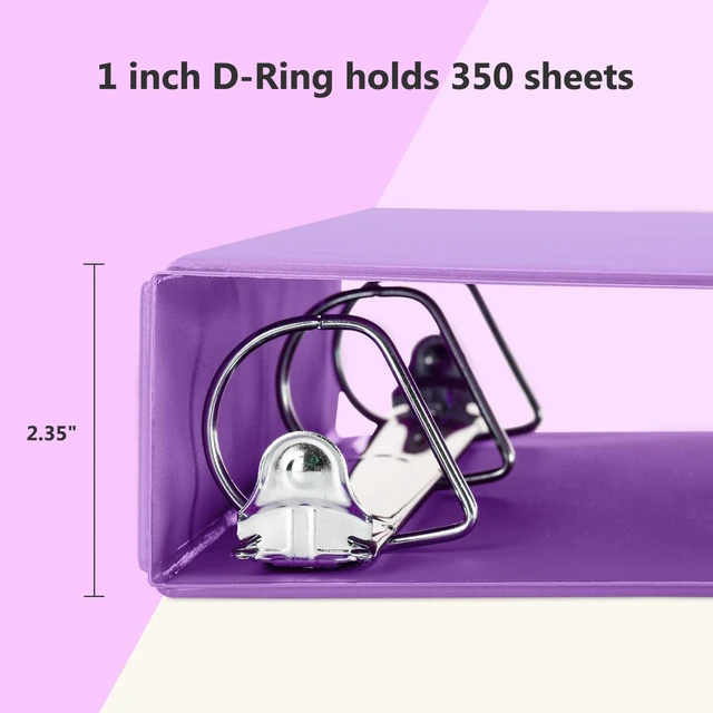Alt view image 3 of 7 - Sturdy 1.5 Inch 3 Ring Binder with 2 Pockets, 6 Pack, Purple Slant-D Ring Binder, PVC-Free, Customizable Clear View Binder,Holds 350 Sheets of 8.5" x 11" Paper for Office, Home, School