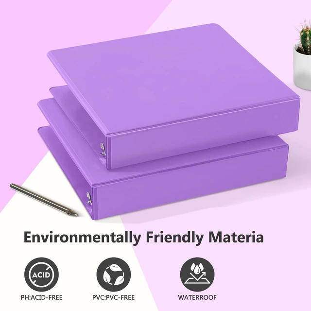 Alt view image 6 of 7 - Sturdy 1.5 Inch 3 Ring Binder with 2 Pockets, 6 Pack, Purple Slant-D Ring Binder, PVC-Free, Customizable Clear View Binder,Holds 350 Sheets of 8.5" x 11" Paper for Office, Home, School