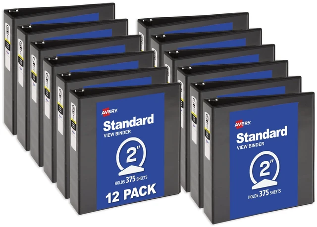 Main image of Standard View 3 Ring Binders, 2" Round Rings, 375-Sheet Capacity, 2.8 Inch Wide Spine, Black Binders, Ideal for Lightweight Organization and Occasional Referencing (12-Pack of 05730)
