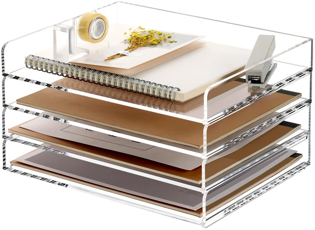 Main image of 4 Tier Clear Desk Paper Letter Organizer Trays, A4 Stackable File Document Tray, Acrylic Desk Organizers and Accessories Sorter, Workspace Office Supplies Organizers,12.4inx8.86inx6.64in