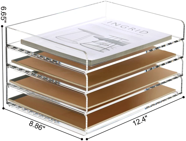 Alt view image 2 of 7 - 4 Tier Clear Desk Paper Letter Organizer Trays, A4 Stackable File Document Tray, Acrylic Desk Organizers and Accessories Sorter, Workspace Office Supplies Organizers,12.4inx8.86inx6.64in