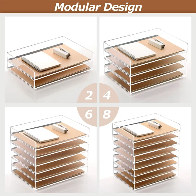 Alt view image 3 of 7 - 4 Tier Clear Desk Paper Letter Organizer Trays, A4 Stackable File Document Tray, Acrylic Desk Organizers and Accessories Sorter, Workspace Office Supplies Organizers,12.4inx8.86inx6.64in