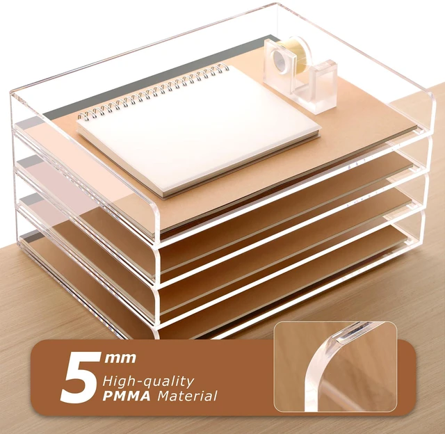 Alt view image 5 of 7 - 4 Tier Clear Desk Paper Letter Organizer Trays, A4 Stackable File Document Tray, Acrylic Desk Organizers and Accessories Sorter, Workspace Office Supplies Organizers,12.4inx8.86inx6.64in