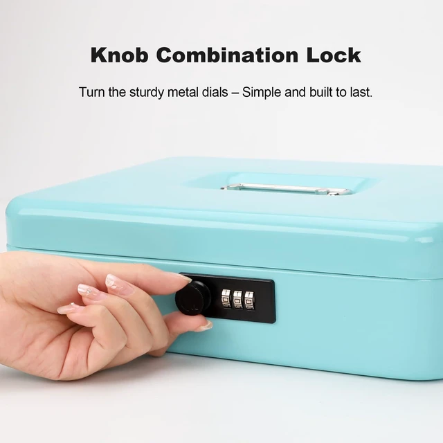 Alt view image 4 of 6 - Cash Box with Combination Lock & Auto-Pop Coin Tray Secure Steel Money Box with 4 Upgraded Finger-Safe Bill Clips, Premium Smooth Scratch-Resistant Coating, 11.8", Combo Teal
