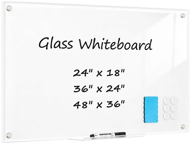 Main image of Glass Dry Erase Board, Magnetic Tempered Glass Whiteboard 24" x 18" (2'x1.5'), Ultra White
