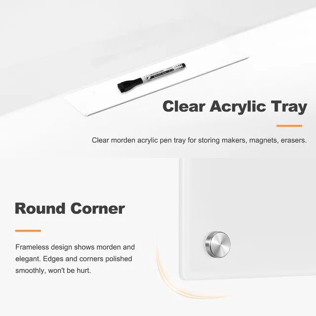 Alt view image 5 of 7 - Glass Dry Erase Board, Magnetic Tempered Glass Whiteboard 24" x 18" (2'x1.5'), Ultra White