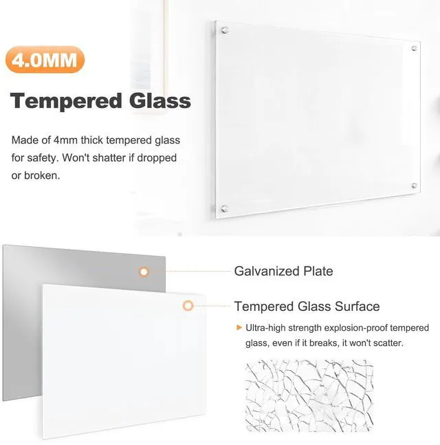 Alt view image 4 of 7 - Glass Dry Erase Board, Magnetic Tempered Glass Whiteboard 24" x 18" (2'x1.5'), Ultra White