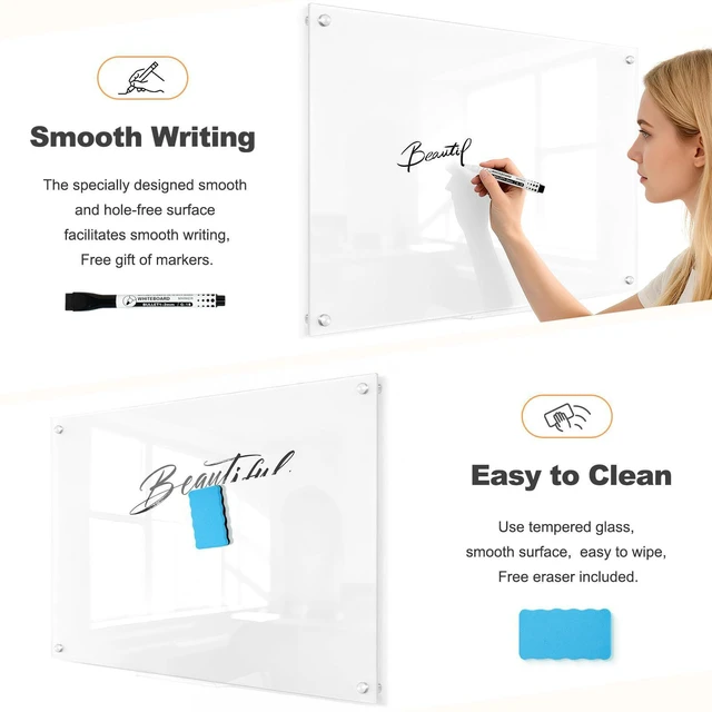 Alt view image 3 of 7 - Glass Dry Erase Board, Magnetic Tempered Glass Whiteboard 24" x 18" (2'x1.5'), Ultra White