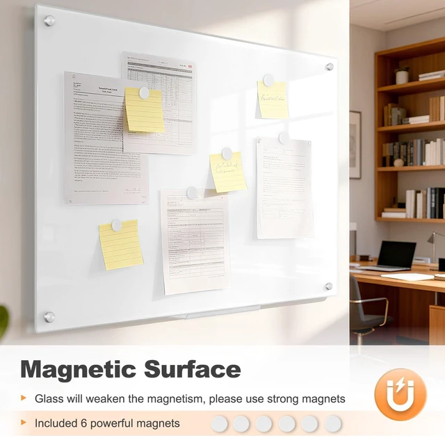 Alt view image 7 of 7 - Glass Dry Erase Board, Magnetic Tempered Glass Whiteboard 24" x 18" (2'x1.5'), Ultra White