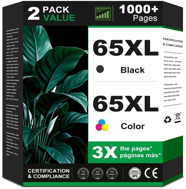 Main image of 65XL Ink Cartridge Combo Pack Replacement for HP Ink 65 XL ink Black Color High-Yield for HP65 hp65xl 5055 5000 5052 5010 5070 5014 3755 3700 3772 2600 3752 2652 2655 2622 2640 Printers BK Tricolor