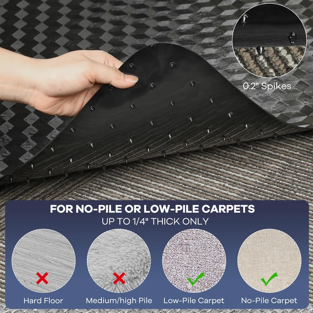 Alt view image 3 of 7 - Office Chair Mat for Carpet, 48" x 60" Large Computer Desk Chair Mat for Low Carpeted Floors, Thick and Sturdy Carpet Protector for Rolling Chairs, Easy Glide Floor Mat for Home, Gaming (Black)