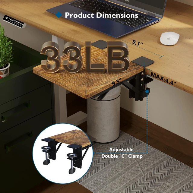 Alt view image 2 of 7 - Ergonomic Desk Extender Tray, 9.5"x9.1" Table Mount Arm Wrist Rest Shelf, 90° Foldable Elbow Support, Clamp on Computer Arm Rest for Desk, Office & Home Use, Durable & Easy to Install