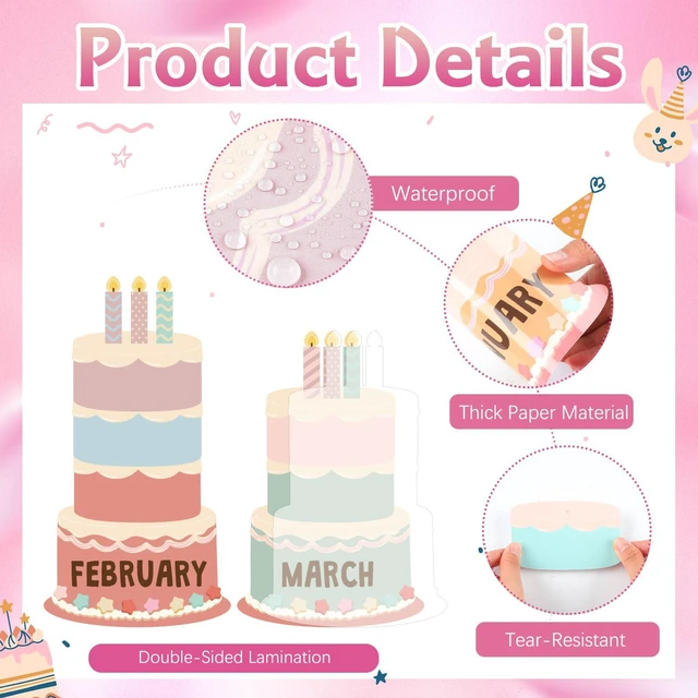 Alt view image 3 of 6 - 127 Pcs Boho Birthday Classroom Bulletin Board Decorations Set Back to School Calendar Decor, Happy Birthday Banner with Monthly Cakes Cutouts, Chalkboard Wall Display for Teachers
